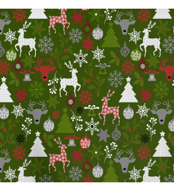 Vánoční látka, metráž 160 cm, vzor MIX zelený