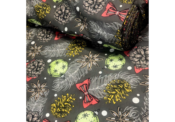 Vánoční bavlněná látka, metráž, šíře 160 cm, Vánoční motiv na Grafitovém