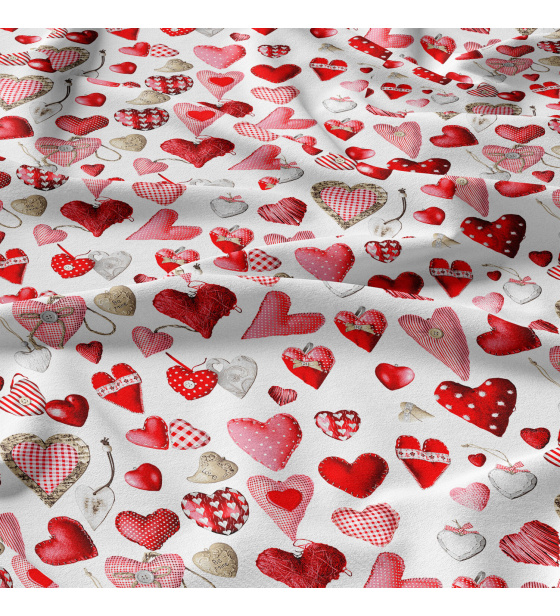 Dekorační bavlněná látka, metráž, Srdíčka Červená na Bílém