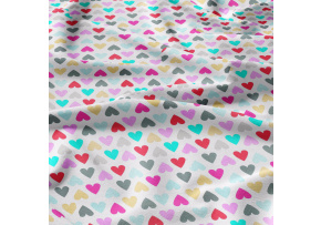 Dekorační bavlněná látka, metráž, Srdíčka Multibarevná na Bílém