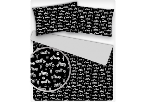 Dětská bavlněná látka metráž vzor Motocykly černý podklad