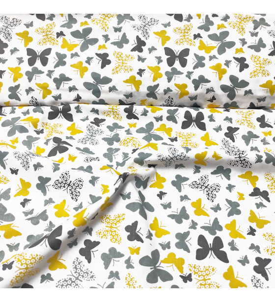 Bavlněné látky, metráž. Motýlci Žluté na Bílém