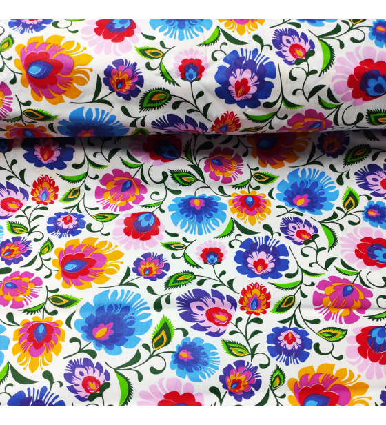 Dekorační dětská bavlněná látka vzor Kolorit na bílém