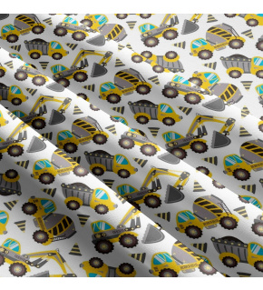 Dětská bavlněná látka metráž Stavební stroje Šedé na Bílém