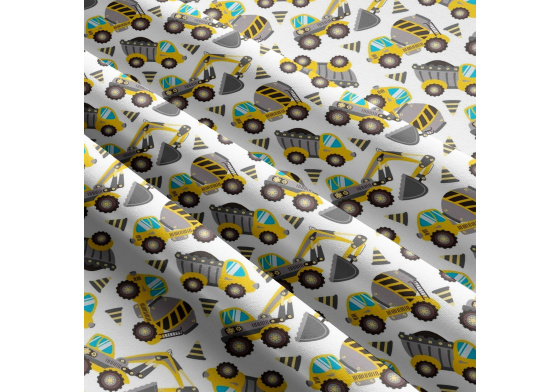 Dětská bavlněná látka metráž Stavební stroje Šedé na Bílém