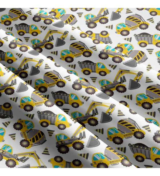 Dětská bavlněná látka metráž Stavební stroje Šedé na Bílém