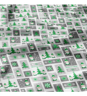 Vánoční bavlněná látka, metráž, šíře 160 cm, Vánoce Šedozelené na Bílém