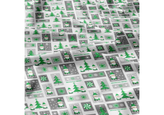 Vánoční bavlněná látka, metráž, šíře 160 cm, Vánoce Šedozelené na Bílém