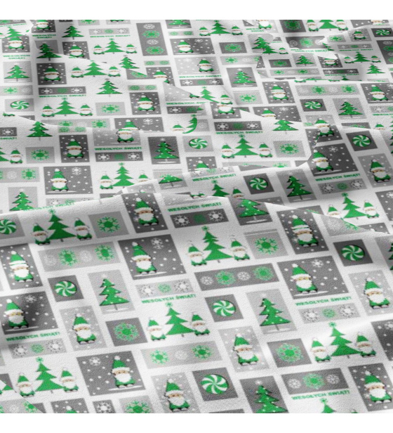 Vánoční bavlněná látka, metráž, šíře 160 cm, Vánoce Šedozelené na Bílém
