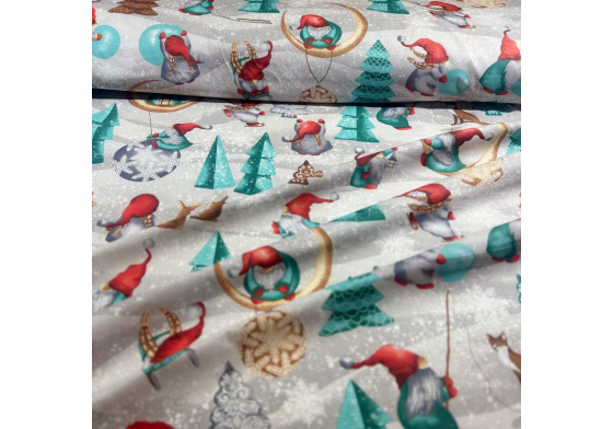 Christmas cotton fabric, by the meter, width 160 cm, Christmas pattern on Grey