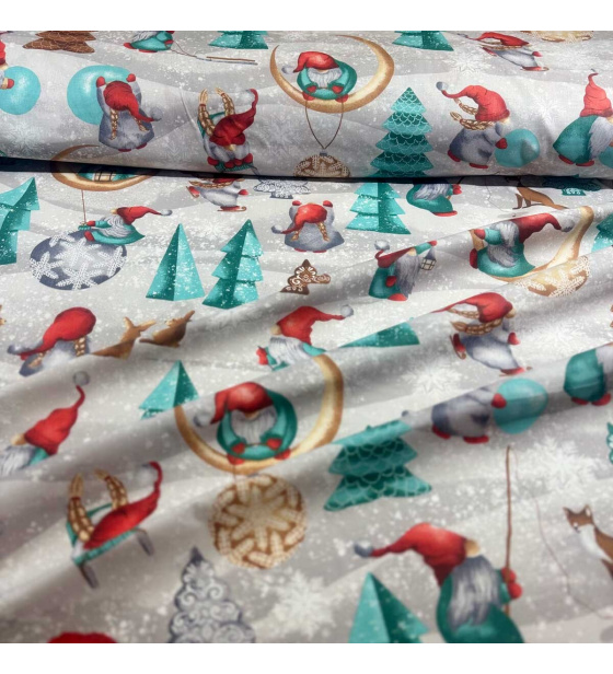 Christmas cotton fabric, by the meter, width 160 cm, Christmas pattern on Grey