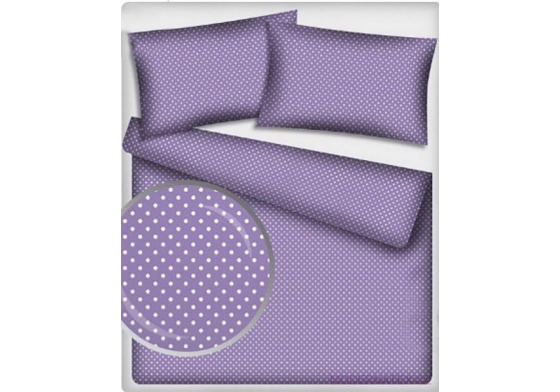 Dětské bavlněné látky vzor Puntík 4 mm bílý fialový podklad, metráž