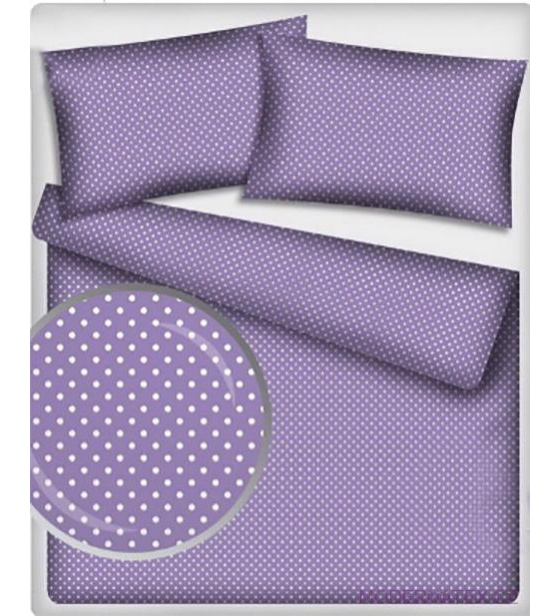 Dětské bavlněné látky vzor Puntík 4 mm bílý fialový podklad, metráž