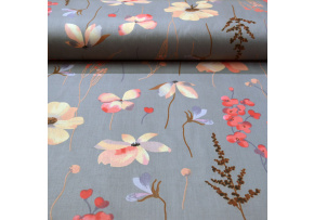 Bavlněná látka Kytíčky Žluté na Šedém