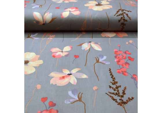 Bavlněná látka Kytíčky Žluté na Šedém