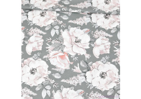 Bavlněná látka Kytičky Pivoňka na Šedém