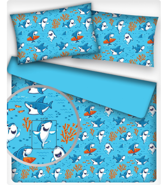 Dětské bavlněná látka metráž vzor Žralok tyrkys