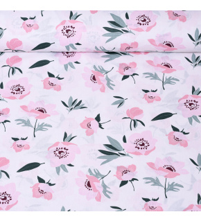 Bavlněná látka 100% bavlny, 125 g/m², šíře 160 cm, divoký mák šedý na bílém