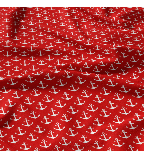 Dětská bavlněná látka metráž Kotvy Bílé na Červeném