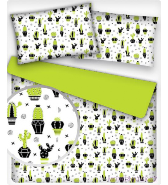 Dekorační dětská bavlněná látka vzor Kaktusy zelené na bílém