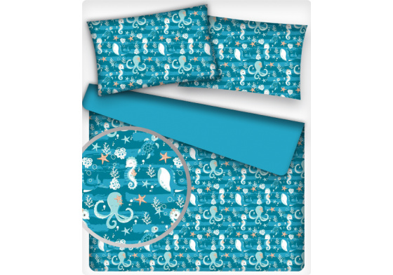 Dětské bavlněná látka metráž vzor Oceán tyrkys