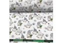 Tkanina bawełniana świąteczna Skrzaty szare na białym tle