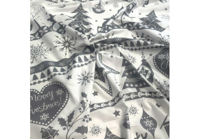 Vánoční bavlněná látka, metráž, šíře 160 cm, Skandinávský motiv Šedý na Bílém