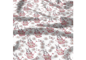 Bavlněné látky, metráž. Králíci na Bílém