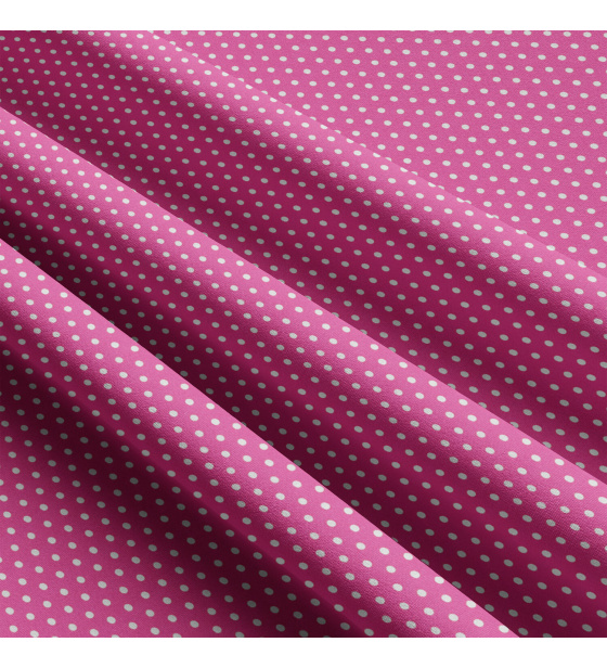 Dětské bavlněné látky, metráž. Puntík 3 mm, bílý na Amarantovém