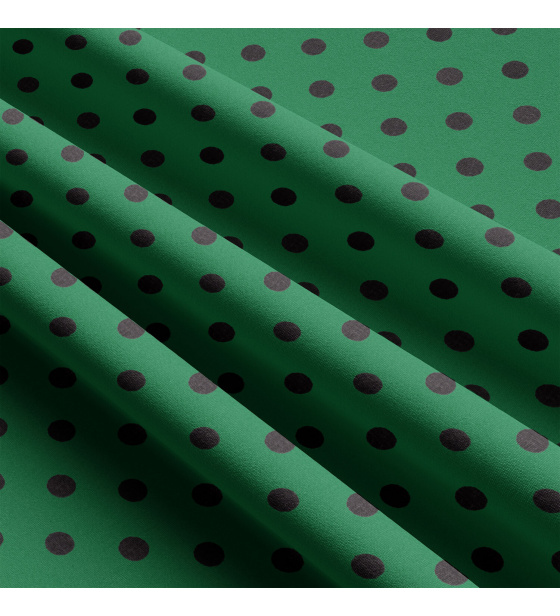 Dětské bavlněné látky, metráž. Puntík 10 mm, černý na Zeleném