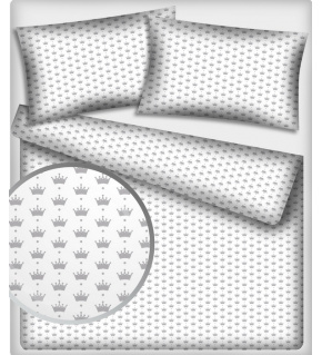 Dětská bavlněná látka bavlna 100%, 125 g/m², šíře 160 cm, korunky šedé na bílém