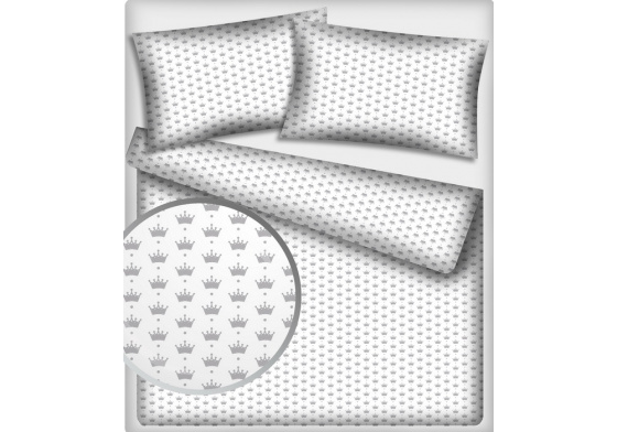 Dětská dekorační bavlněná látka vzor koruny šedé na bílém