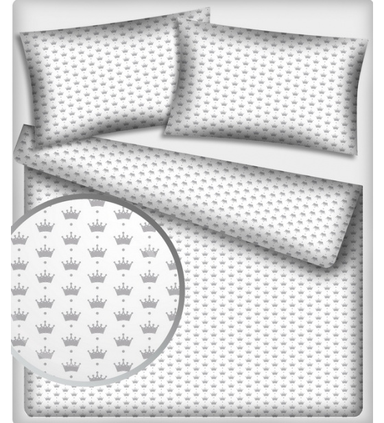 Dětská dekorační bavlněná látka vzor koruny šedé na bílém