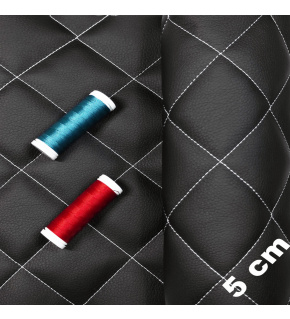 Ekokůže prošívaná 5×5 cm, černá, bílé nitě, metráž, šíře 145 cm