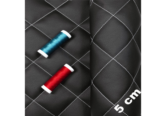 Ekokůže 5x5 barva Černá prošívaná Bílými nitěmi, metráž, 145 cm