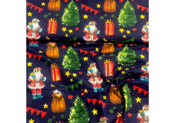 Vánoční bavlněná látka, metráž, šíře 160 cm, Vánoční Mikuláš