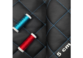 Ekokůže 5x5 barva Černá prošívaná Tyrkysovými nitěmi, metráž, 145 cm