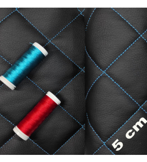 Ekokůže prošívaná 5×5 cm, černá, tyrkysové nitě, metráž, šíře 145 cm