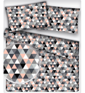 Bavlněná látka 100% bavlna, 125 g/m², šíře 160 cm, trojúhelníky černe a růžové 2 cm