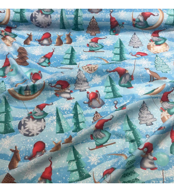 Christmas cotton fabric, by the meter, width 160 cm, Christmas pattern on Blue