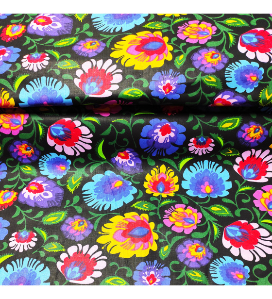 Dekorační dětská bavlněná látka vzor Kolorit na černém