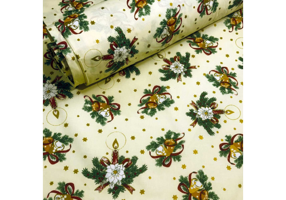 Vánoční bavlněná látka, metráž, šíře 160 cm, Vánoční motiv na Žlutém