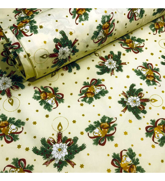 Vánoční bavlněná látka, metráž, šíře 160 cm, Vánoční motiv na Žlutém