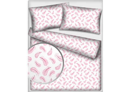 Dekorační bavlněná látka metráž vzor Pírky růžové na bílém