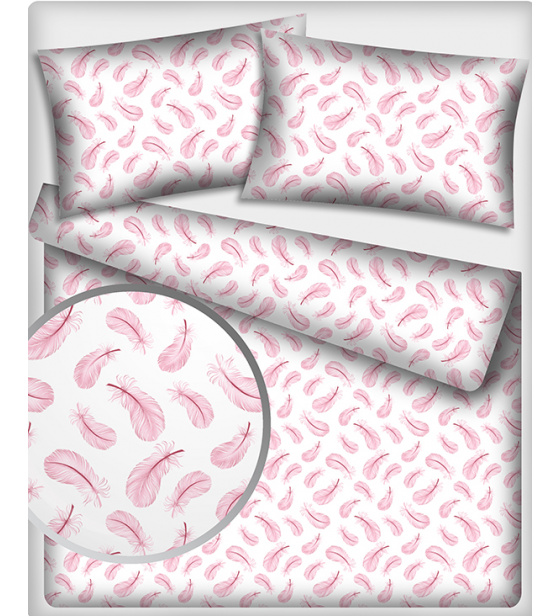 Dekorační bavlněná látka metráž vzor Pírky růžové na bílém