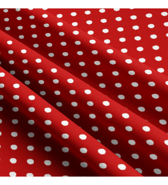 Dětské bavlněné látky, metráž. Puntík 10 mm, bílý na Červeném