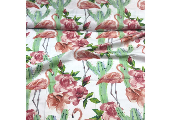 Bavlněná látka, metráž Plameňák na Bílém