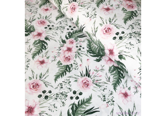 Dekorační dětská bavlněná látka vzor kytičky Zahrada na bílém