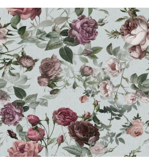 Velurové potahové látky s potiskem. Květiny na bledě Mentolovém