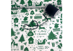 Vánoční bavlněná látka, metráž, šíře 160 cm, Vánoční MIX Zelený na Bílém